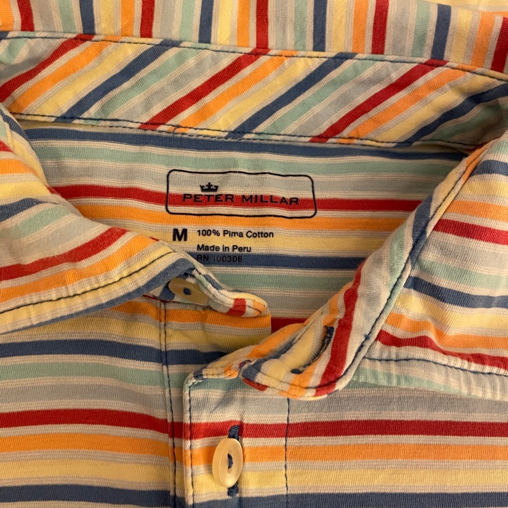 Peter Millar Mens 100% Pima Cotton striped Polo.  Medium